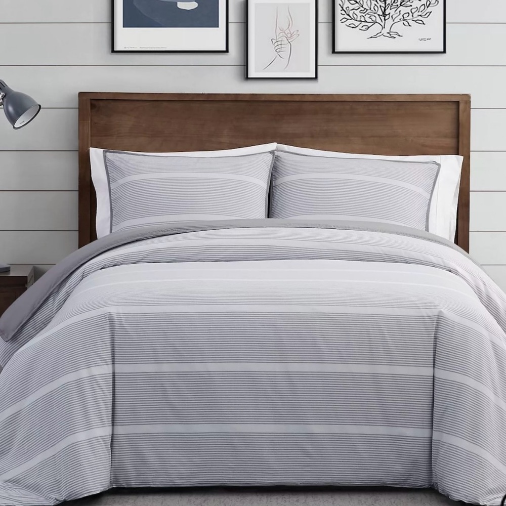 Brooklyn Loom Niari Yarn Dye Stripe 3 Piece Duvet Cover Set - Grey - King